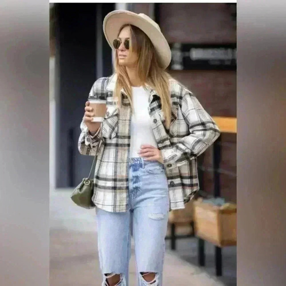 Melloday Boho Plaid button up jacket size L - Picture 1 of 10